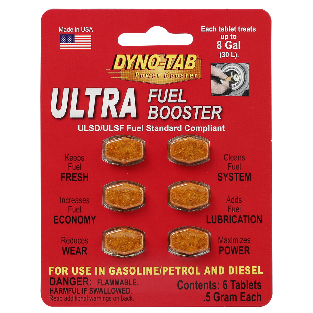 DYNO TAB ULTRA Fuel Booster – for GASOLINE & DIESEL Engines, Improve Fuel Economy, Boosts Horsepower & Torque, Reduce Knocking & Improve Acceleration, Prevents Fuel Degradation, 6 Tablet Card, 1 Table